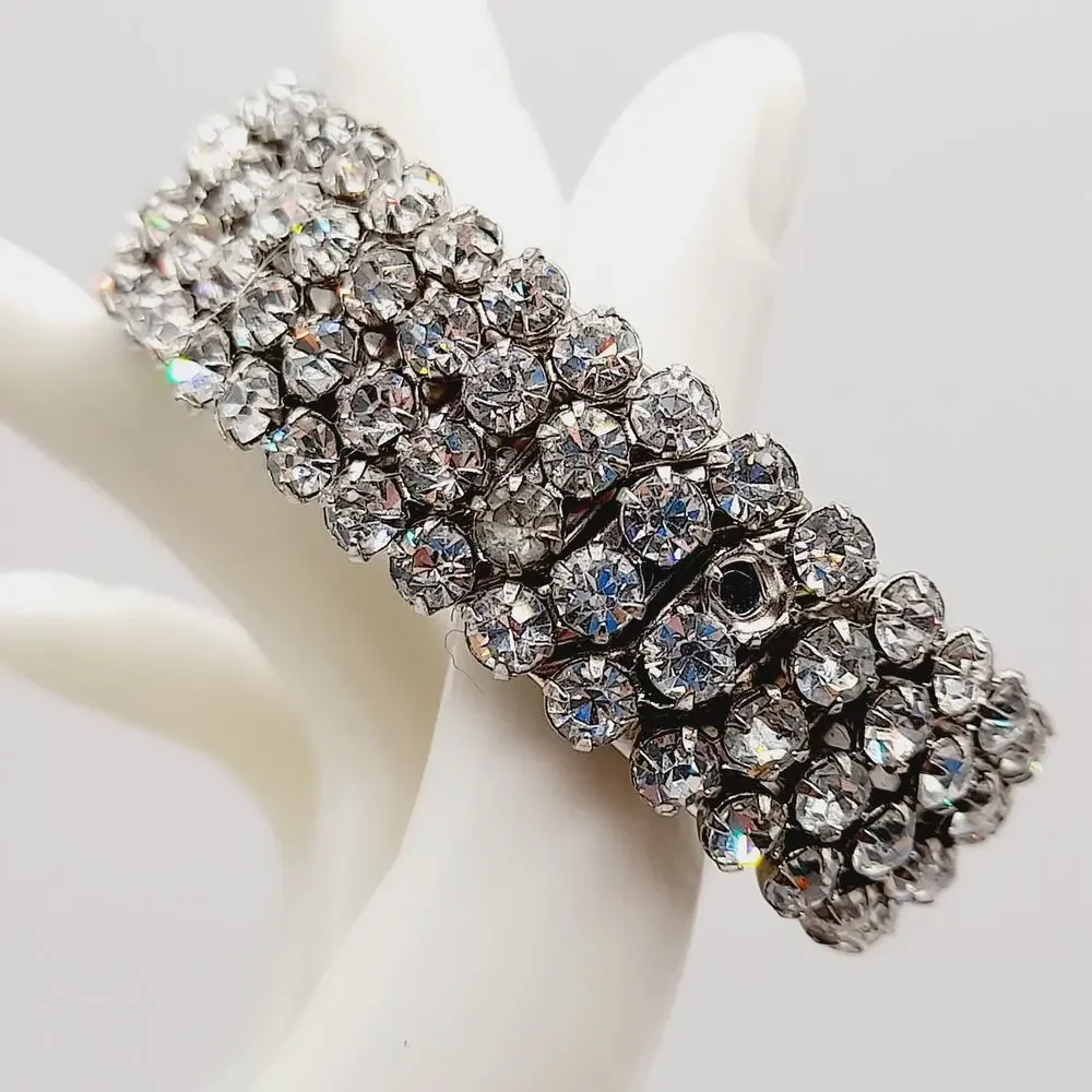 Vintage Airflex Rhinestone Bracelet, Wide Stretch Band, Made in USA, Mid-Century